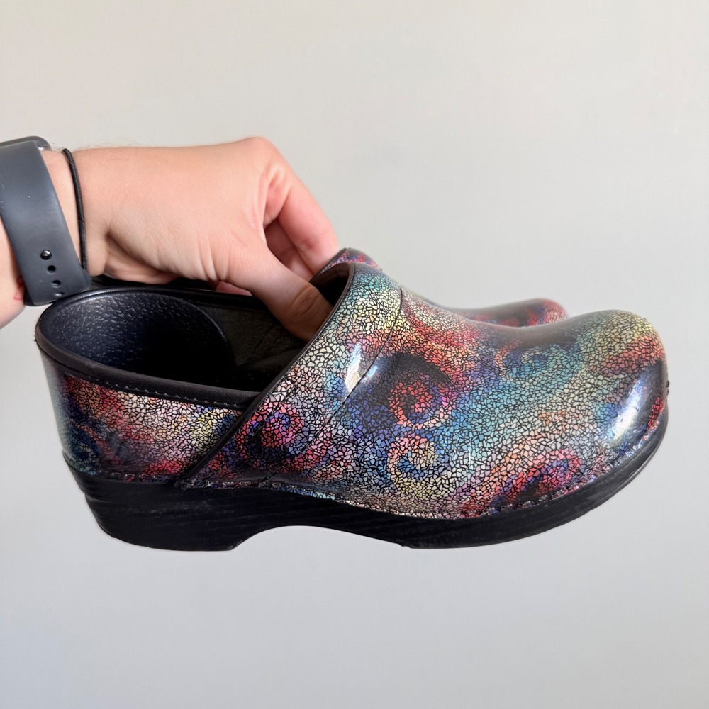 Dansko Professional Clogs Multi Mosaic Patent Leather Shoes Womens 38